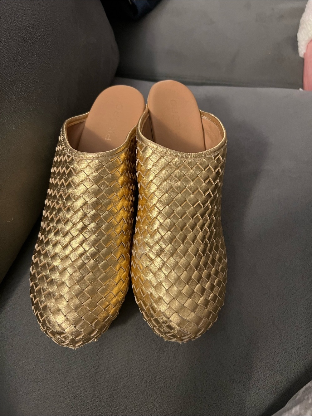 Pilcro Metallic Gold Woven Slide Mules
